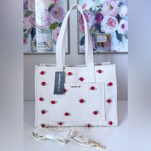 STEVE MADDEN Girl Canvas Tote Bag with Rosette Flowers - Cream MG245111